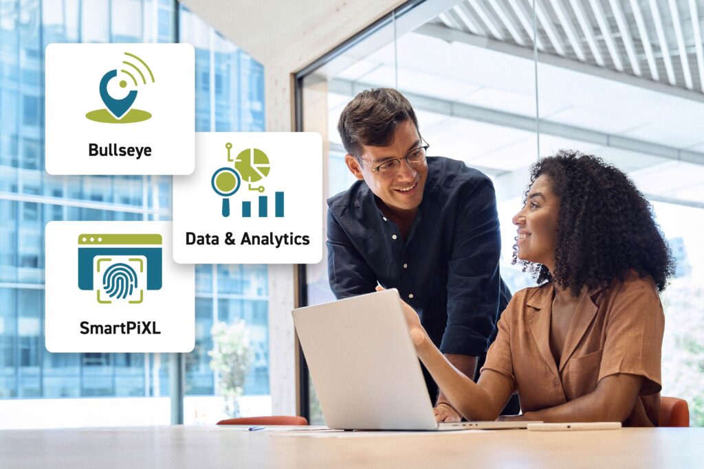 Two-RMG-analysts-reviewing-data-on-a-computer-SmartPiXL-Bullseye-and-Data-Analytics-tools-highlighted